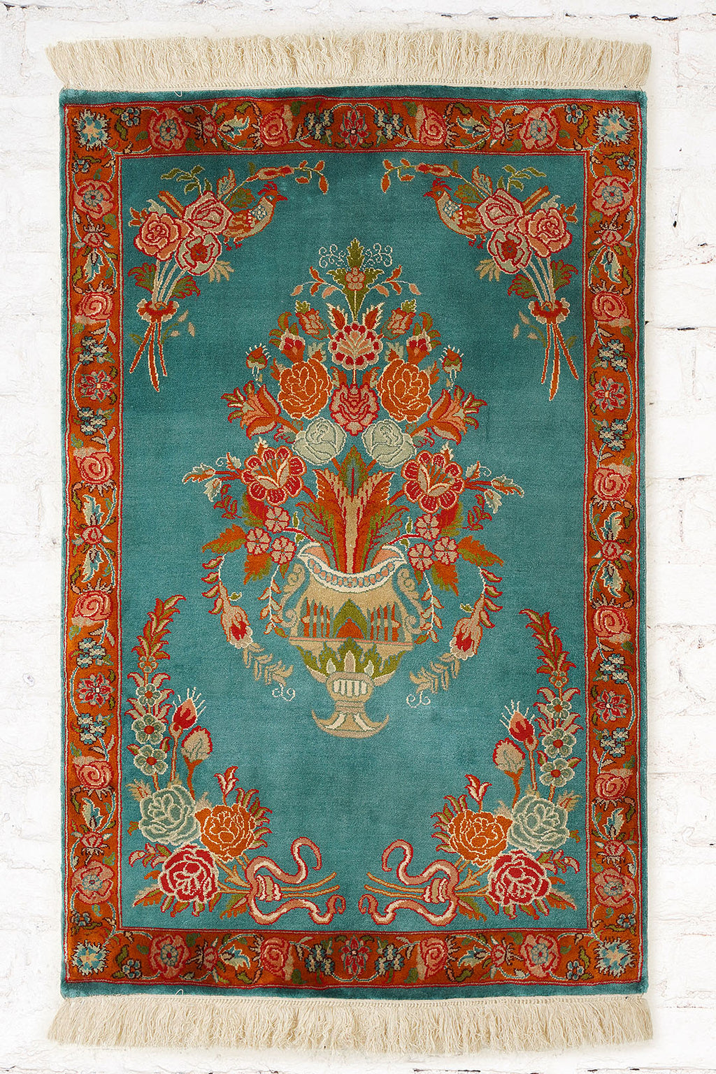 Turqoise floral Medallion Handknotted  Kashmiri Carpet 2x3 ft.