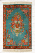 Turqoise floral Medallion Handknotted  Kashmiri Carpet 2x3 ft.