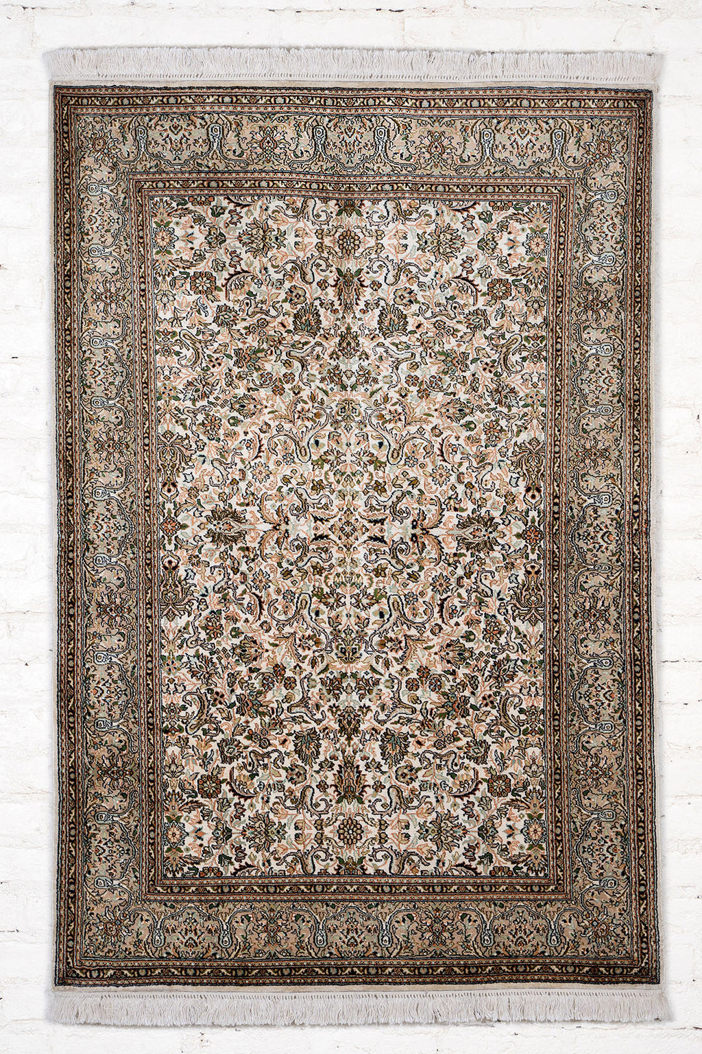 Handknotted Allover White Kashmir Silk Carpet