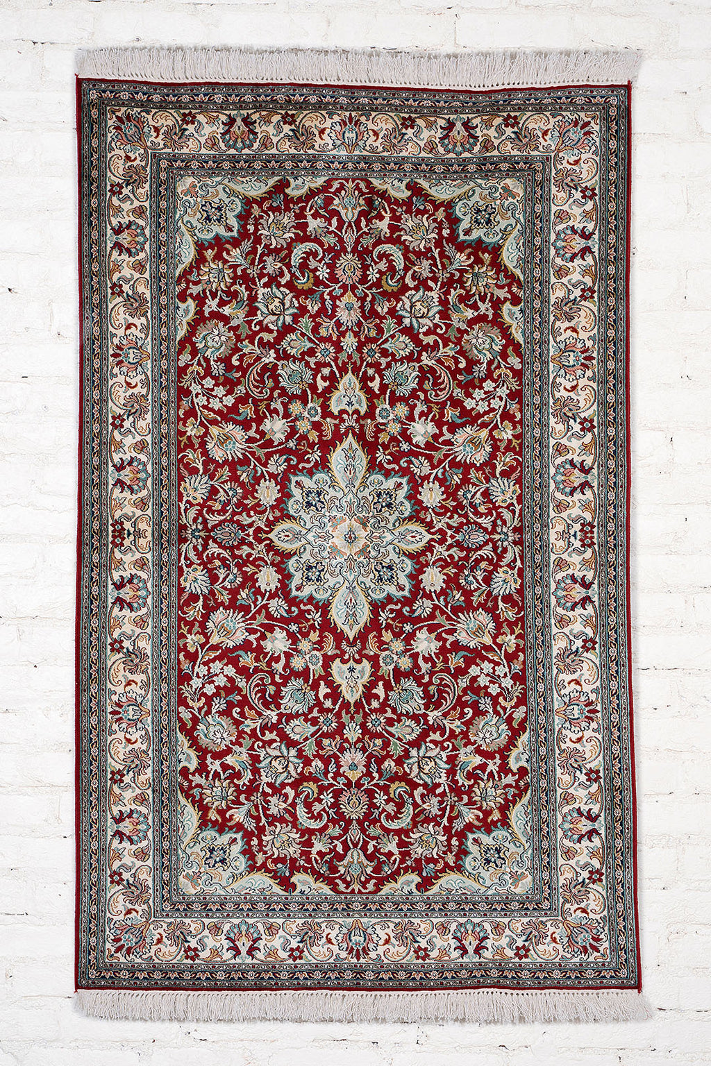 Handknotted Kashmir Silk Red Kashaan 4x6 feet Carpet.