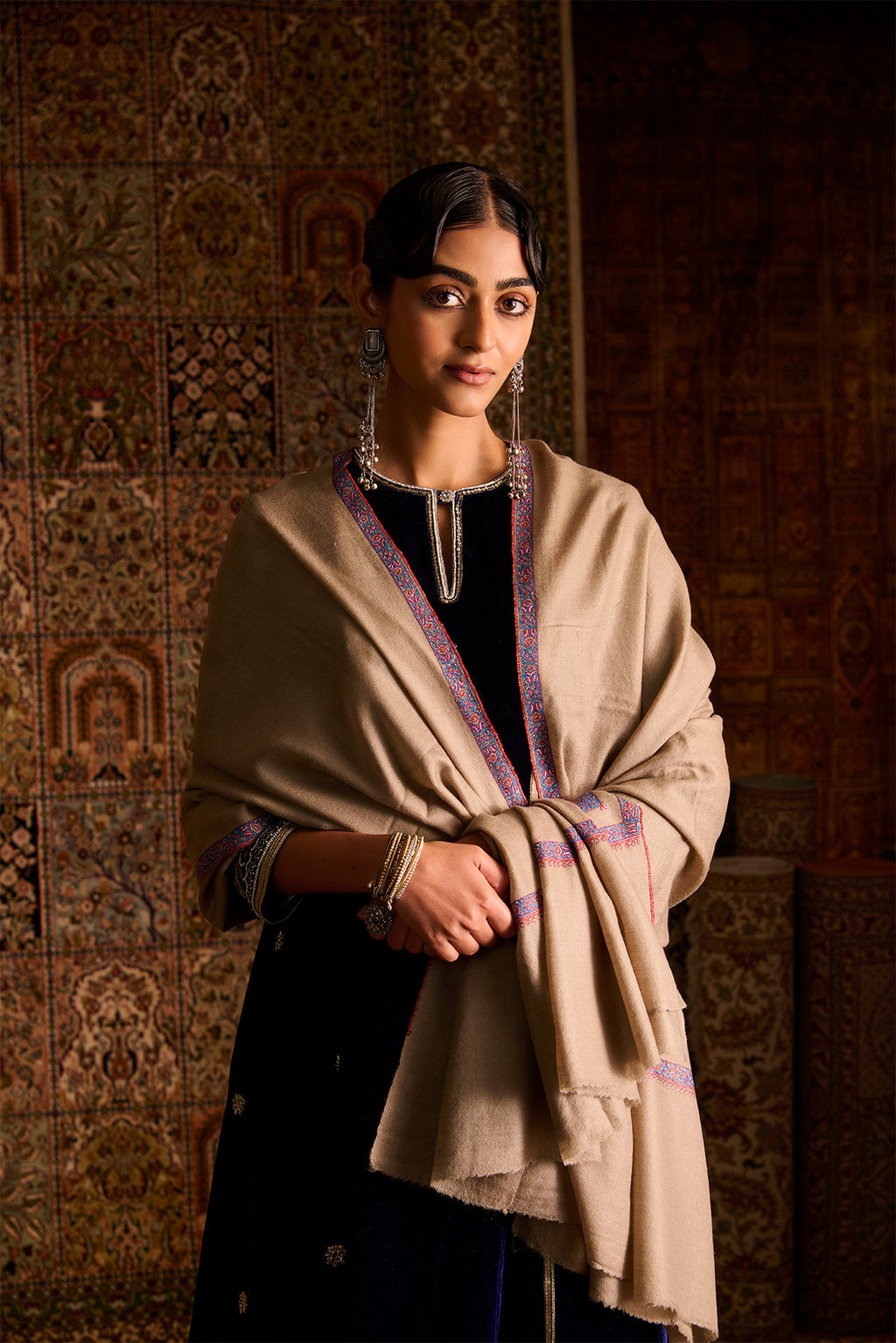 Handwoven Pure Pashmina Sozni Hashidaar Shawl