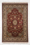 Handknotted Kashmir Silk Kashaan Carpet 4x6 feet.