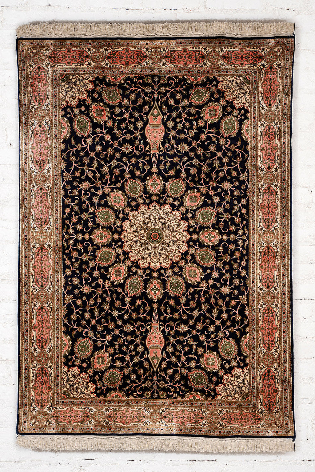 Handknotted Kashmir Silk Ardabil Blue Carpet
