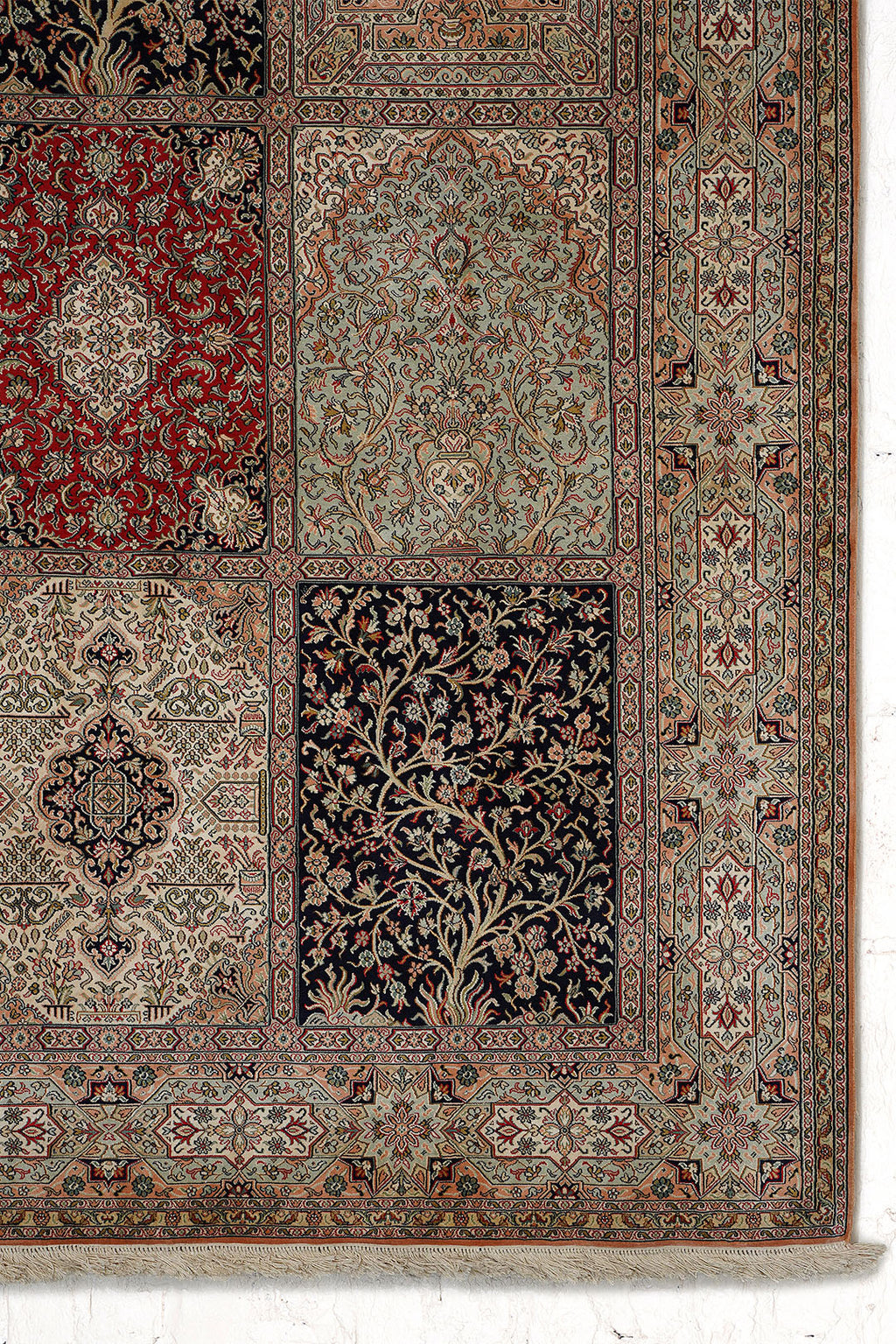 Handknotted Kashmir Silk Patchwork Panel Carpet 8x10 Feet