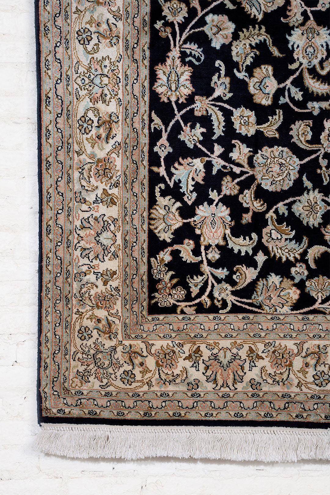 Handknotted Blue Medalllion Kashmir Silk Carpet