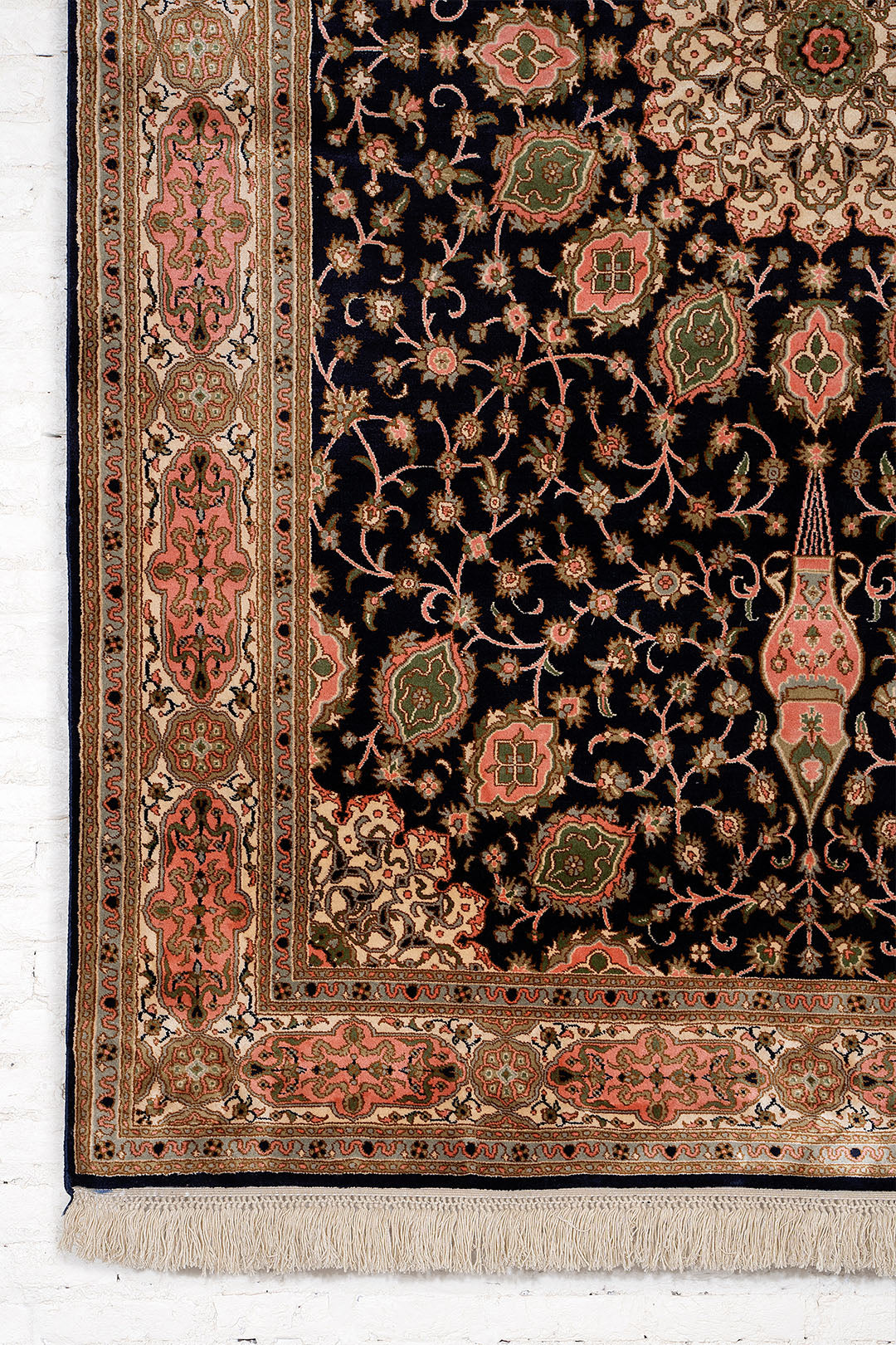 Handknotted Kashmir Silk Ardabil Blue Carpet