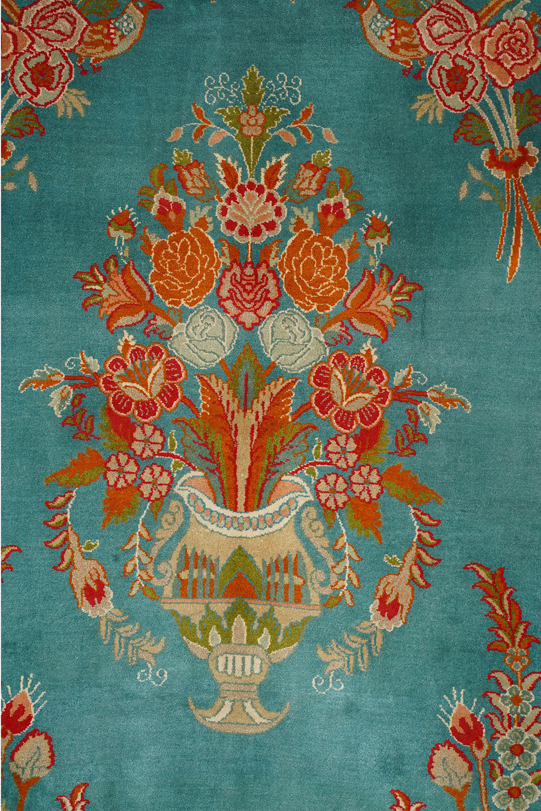 Turqoise floral Medallion Handknotted  Kashmiri Carpet 2x3 ft.