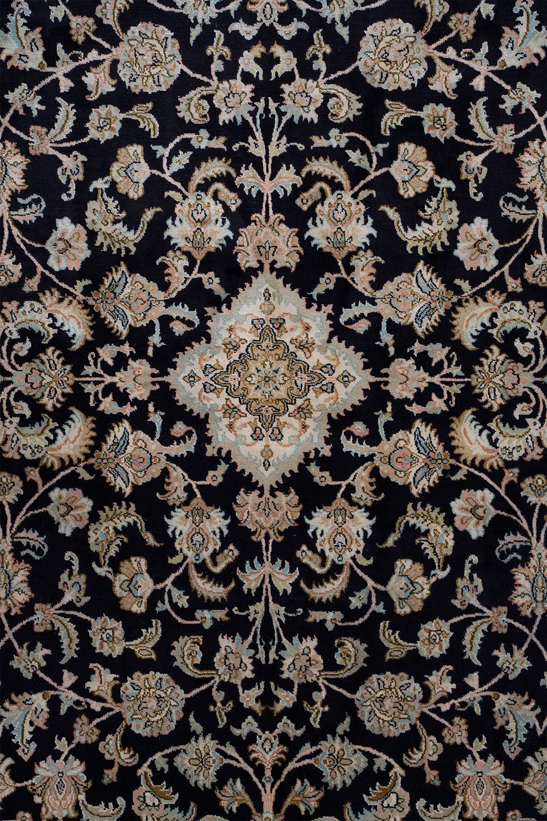 Handknotted Blue Medalllion Kashmir Silk Carpet