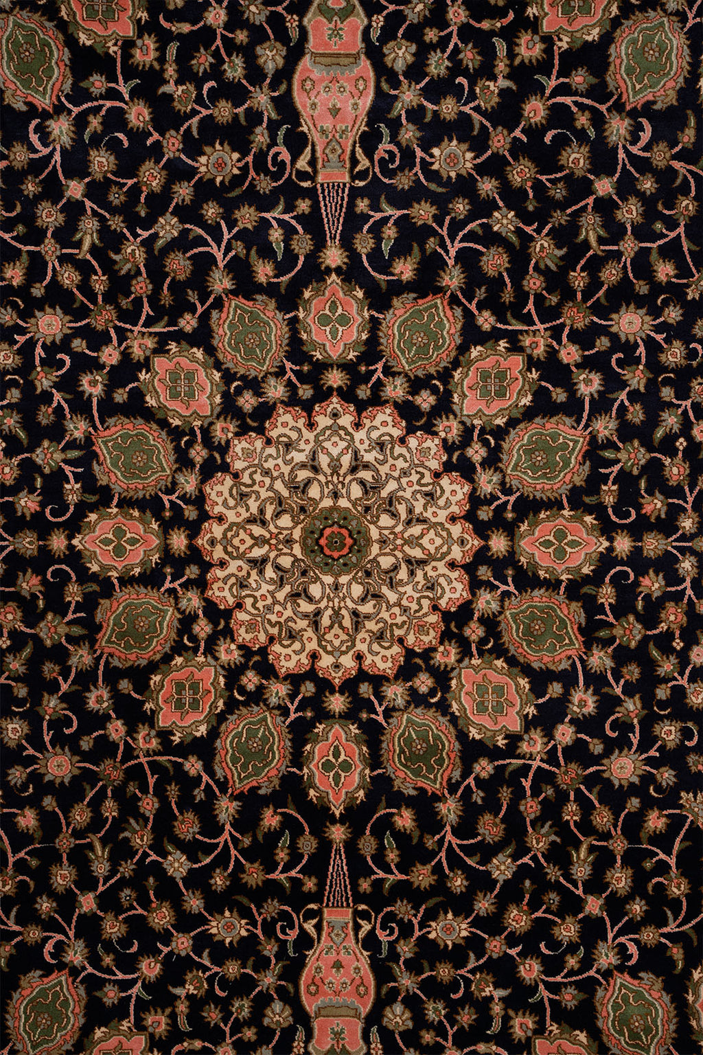 Handknotted Kashmir Silk Ardabil Blue Carpet