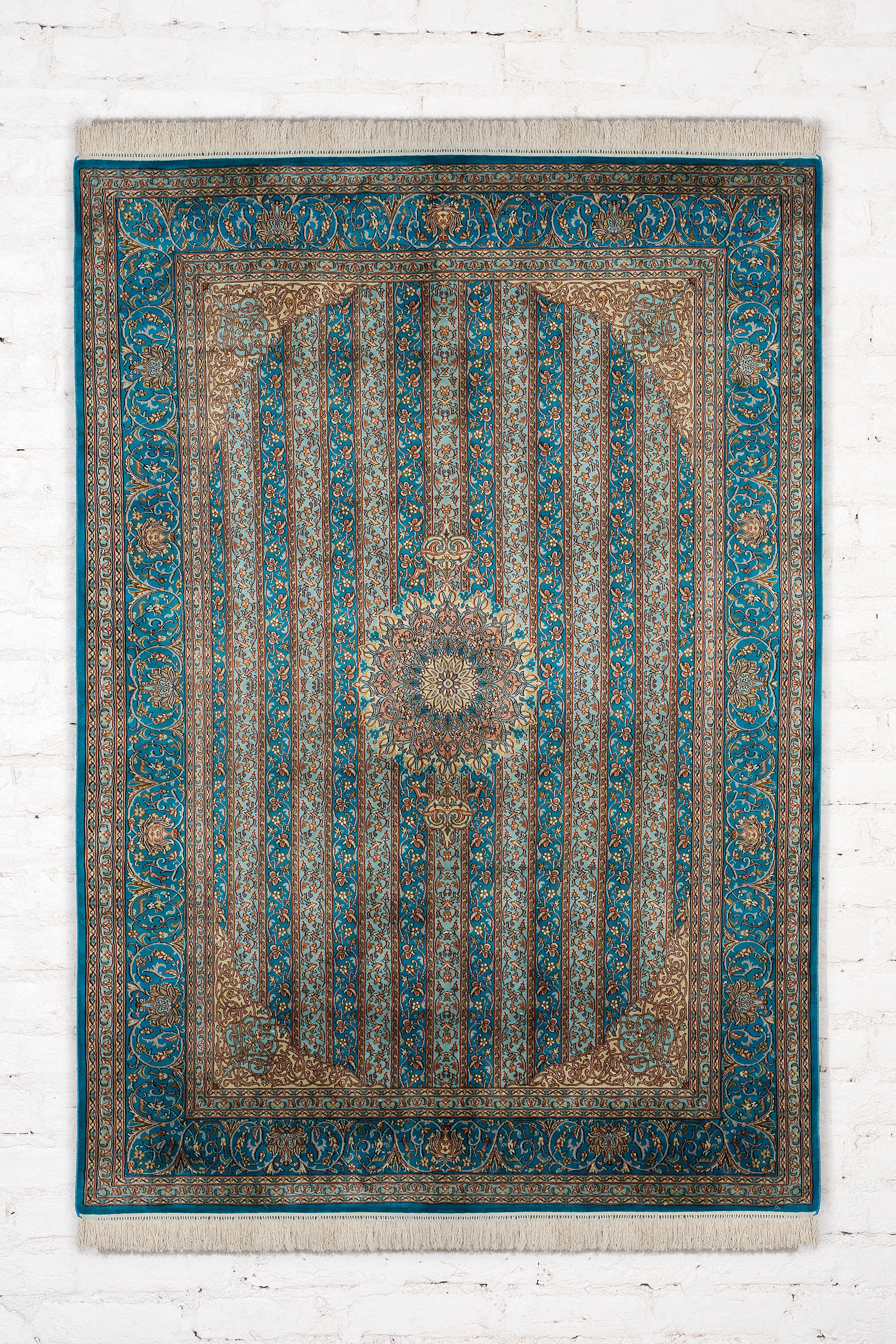 Handmade Turqoise Kashmir Silk Carpet