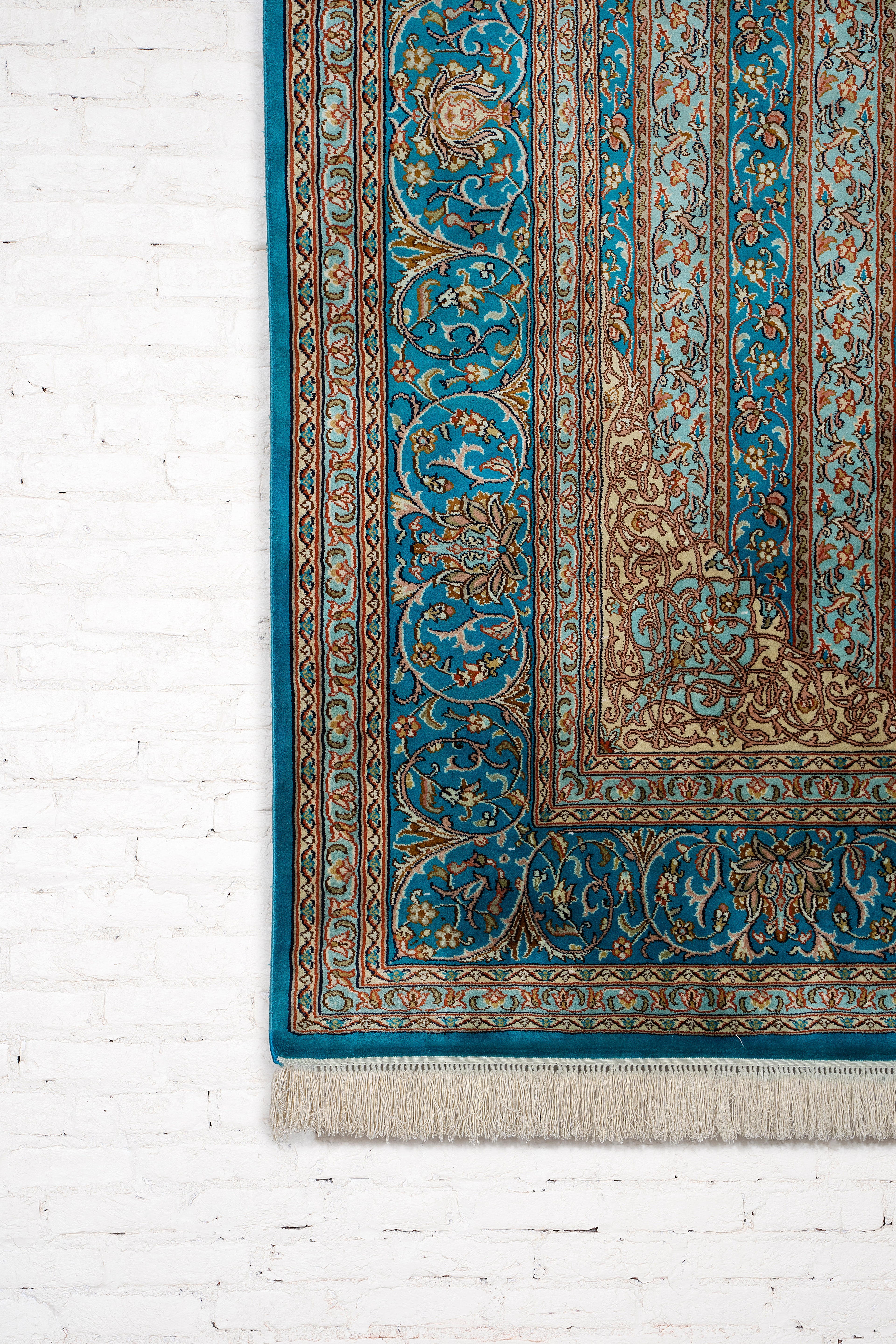 Handmade Turqoise Kashmir Silk Carpet