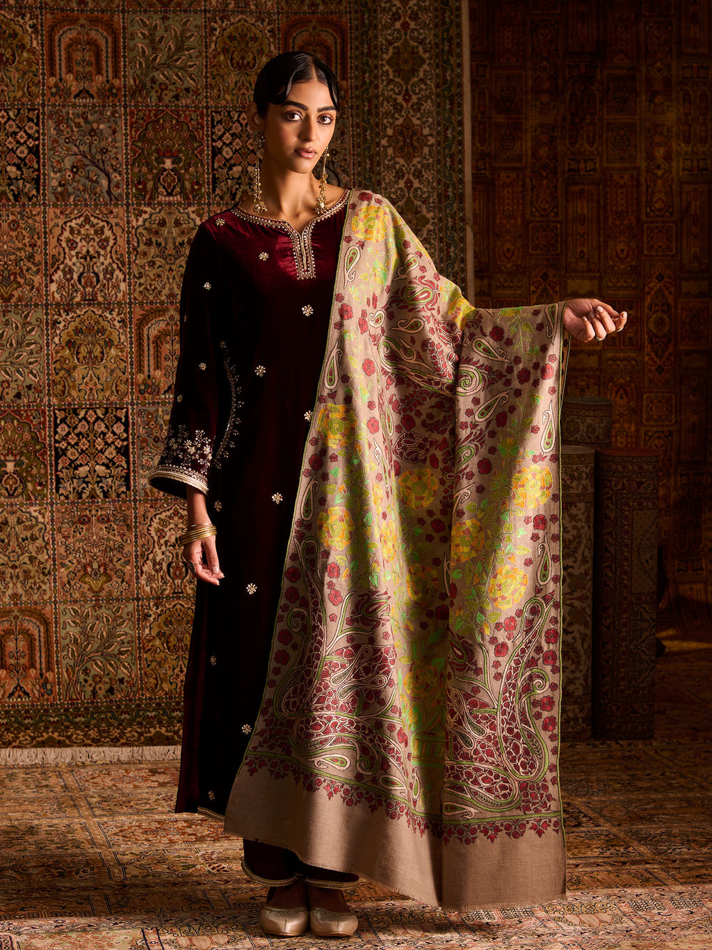 Neem Jamawar Natural Pure Pashmina Shawl