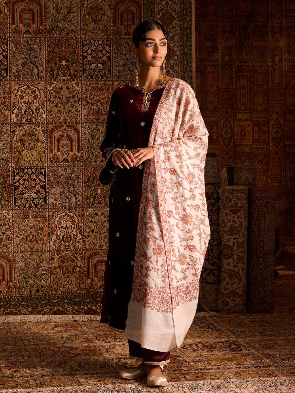 Neem Jamawar White Pure Pashmina Shawl