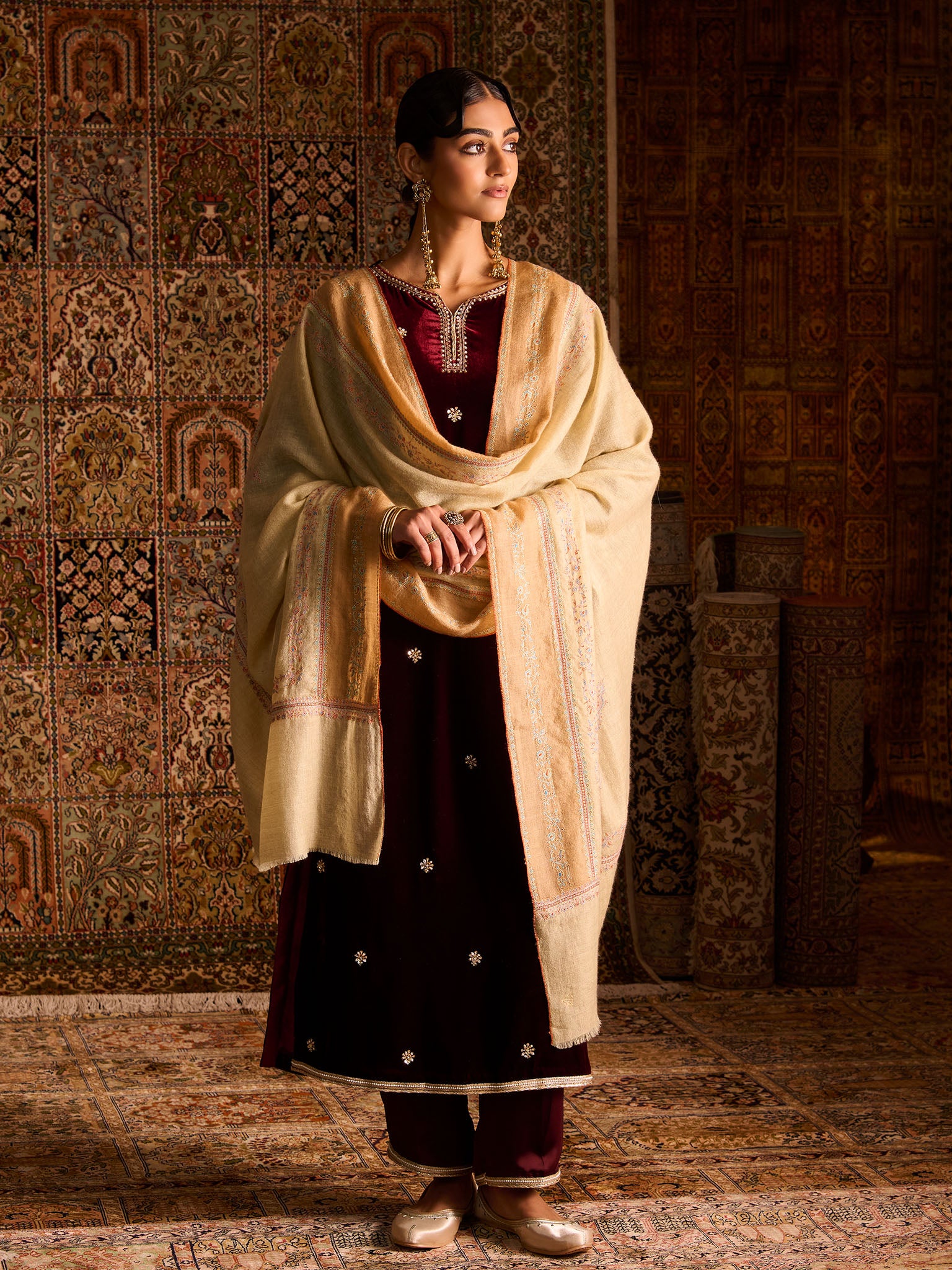 Handwoven Pure Pashmina Sozni Palladar Shawl