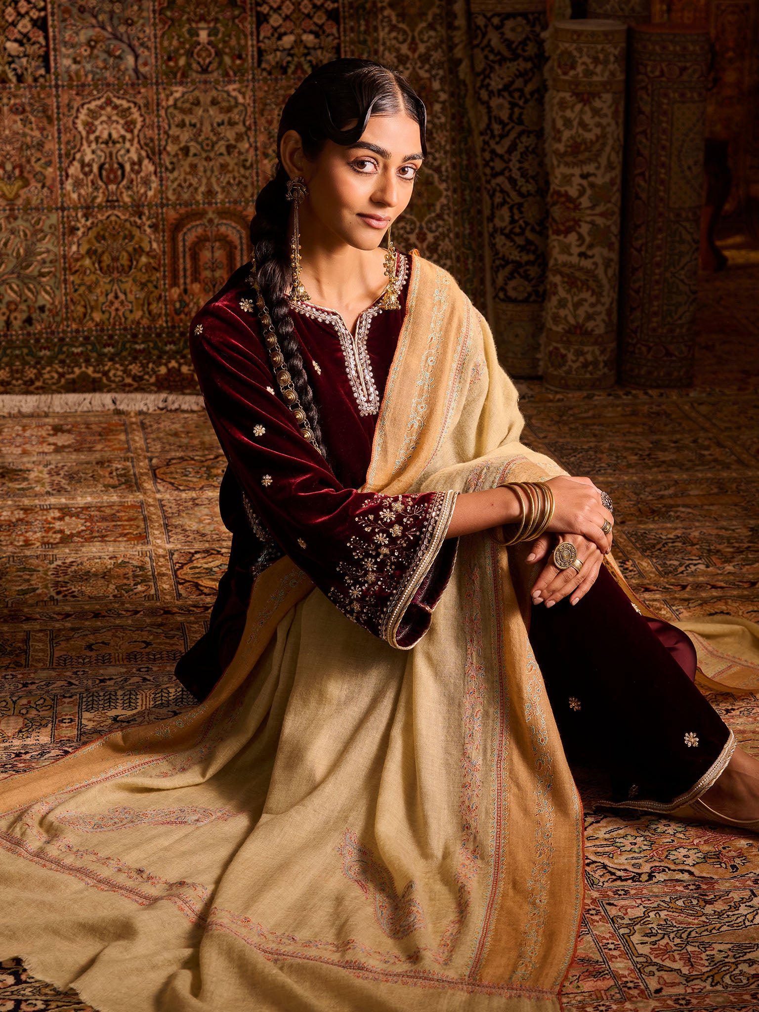 Handwoven Pure Pashmina Sozni Palladar Shawl