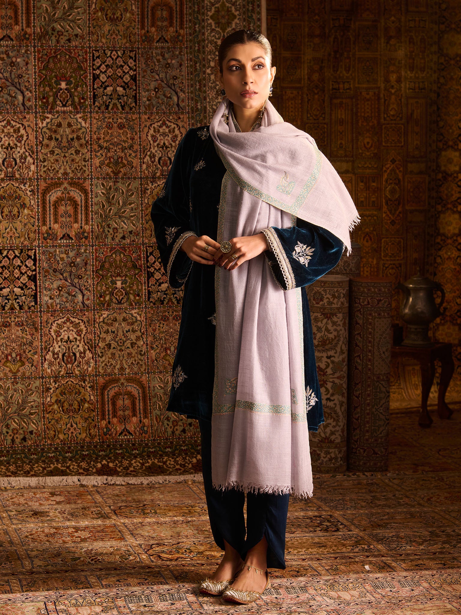 Handwoven Pure Pashmina Sozni Hashidaar Shawl