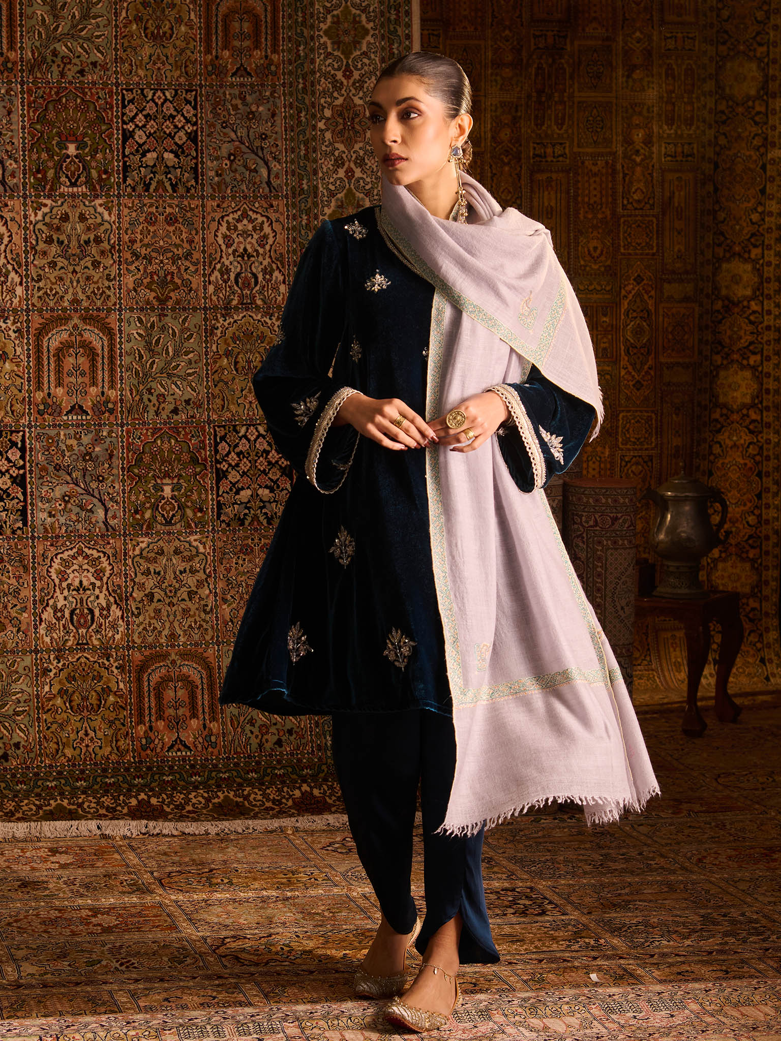 Handwoven Pure Pashmina Sozni Hashidaar Shawl