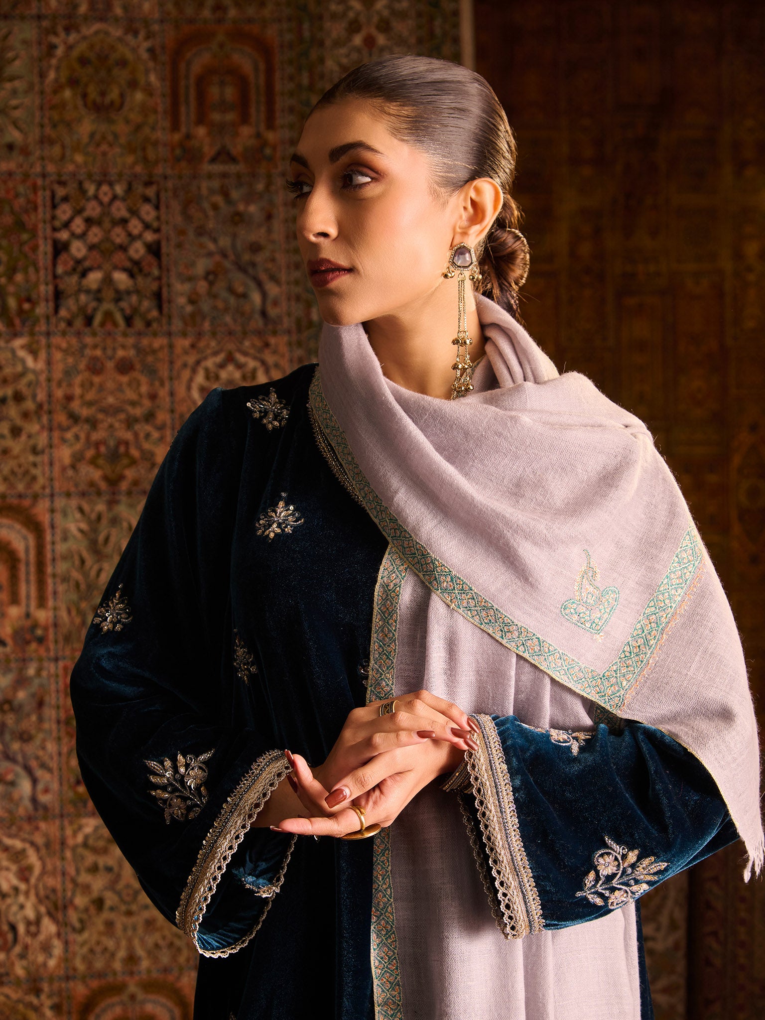 Handwoven Pure Pashmina Sozni Hashidaar Shawl