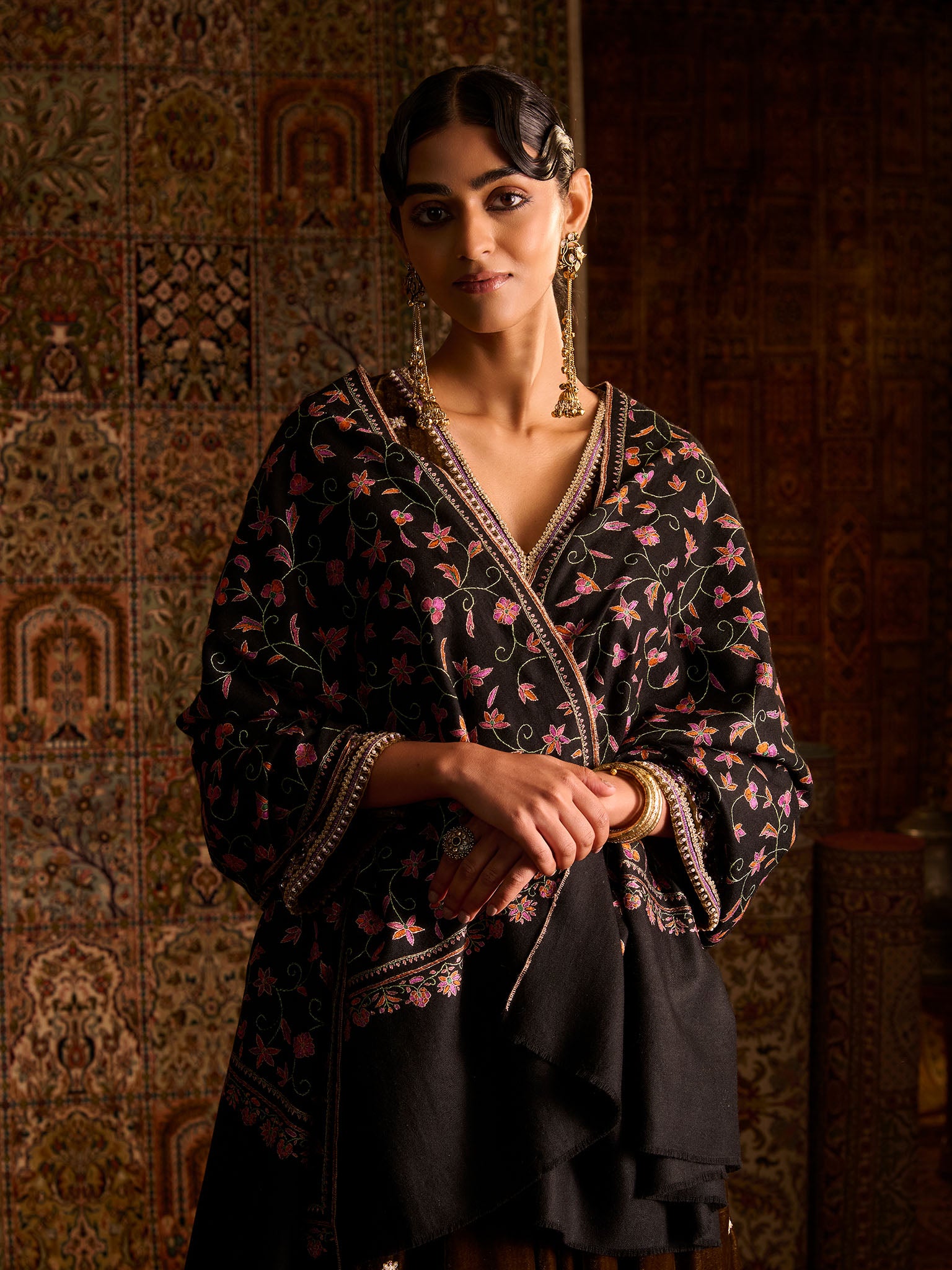 Handwoven Pure Pashmina Sozni All over Jaali Shawl