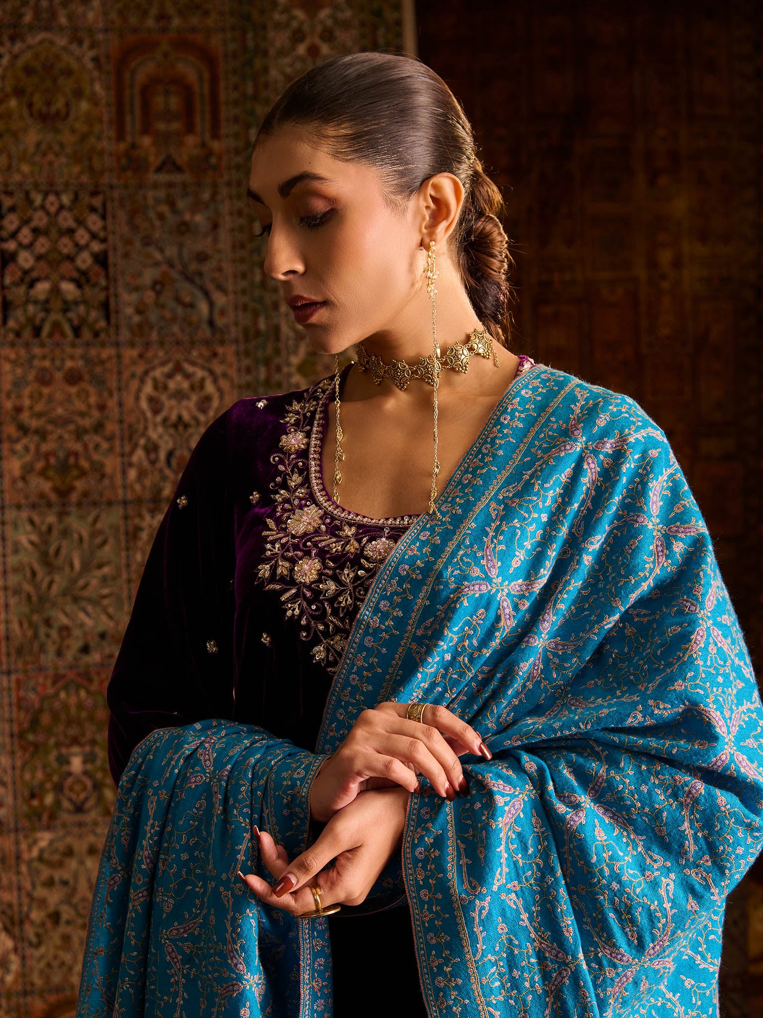 Neem Jamawar Pure Pashmina Firozi Shawl