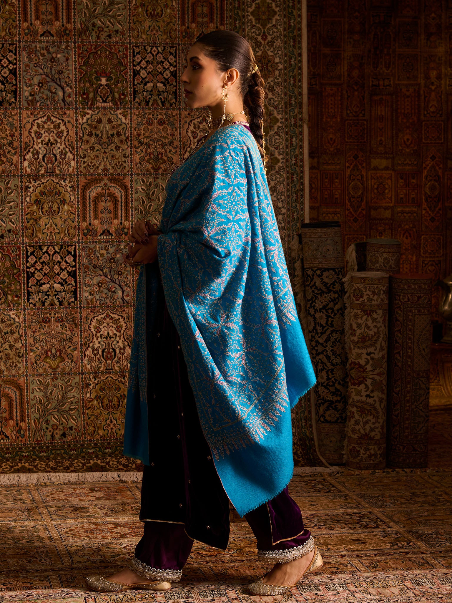 Neem Jamawar Pure Pashmina Firozi Shawl