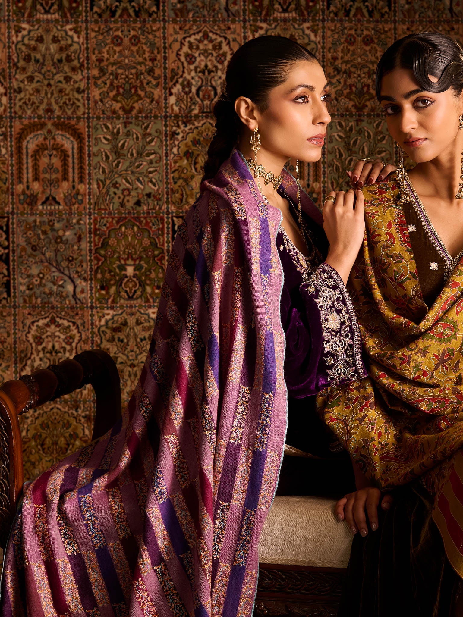 Handwoven Pure Pashmina Purple Sozni Jamawar Shawl