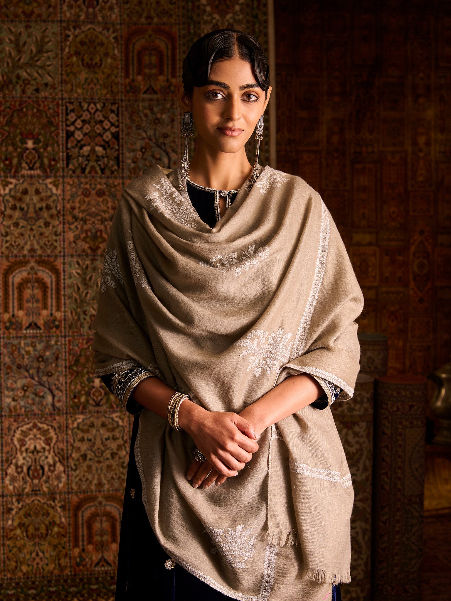 Handwoven Pure Pashmina Natural Sozni Bootidar Shawl