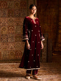 Gulnaar Maroon Velvet Suit Set