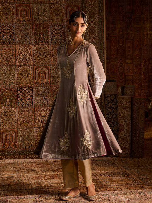 Chandur Grey Velvet Suit Set