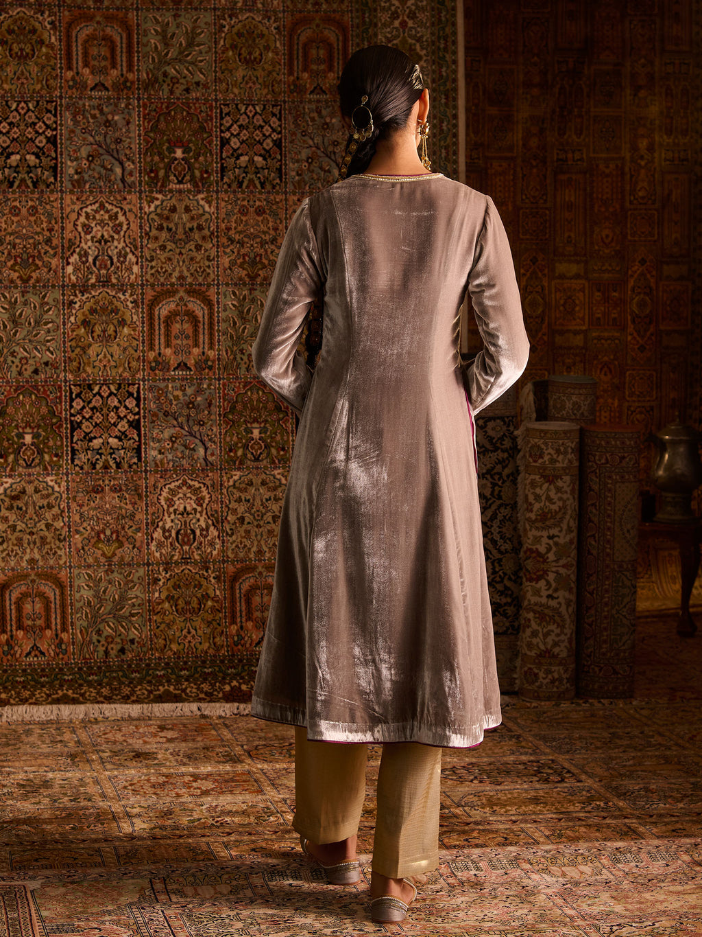 Chandur Grey Velvet Suit Set