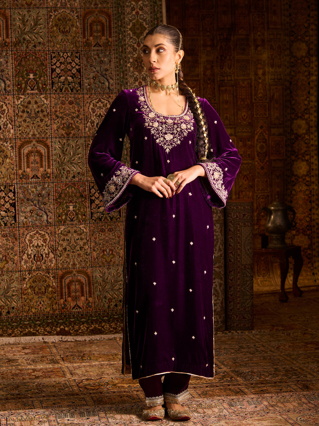 Rayaleen Purple Velvet Suit Set