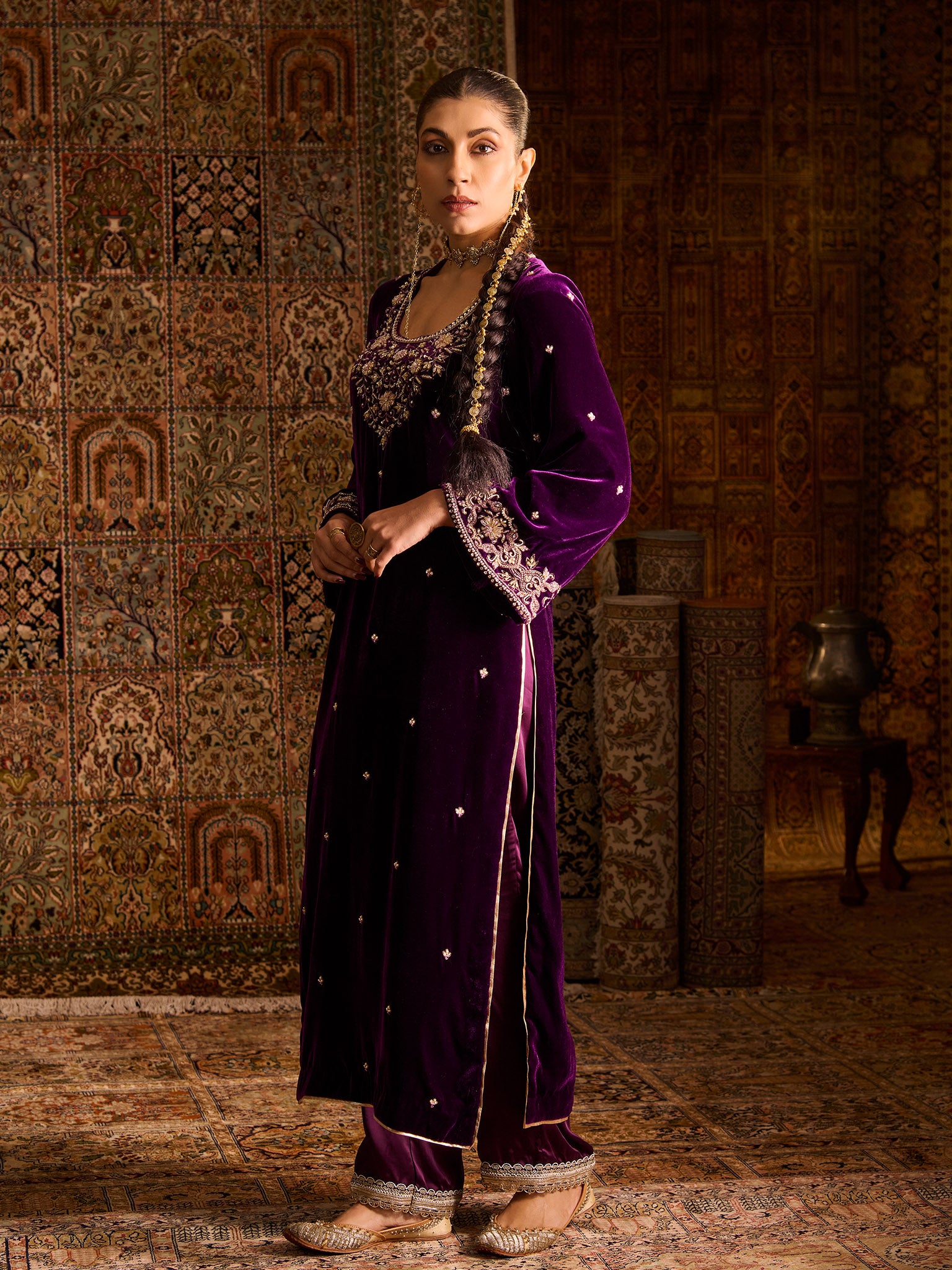 Rayaleen Purple Velvet Suit Set