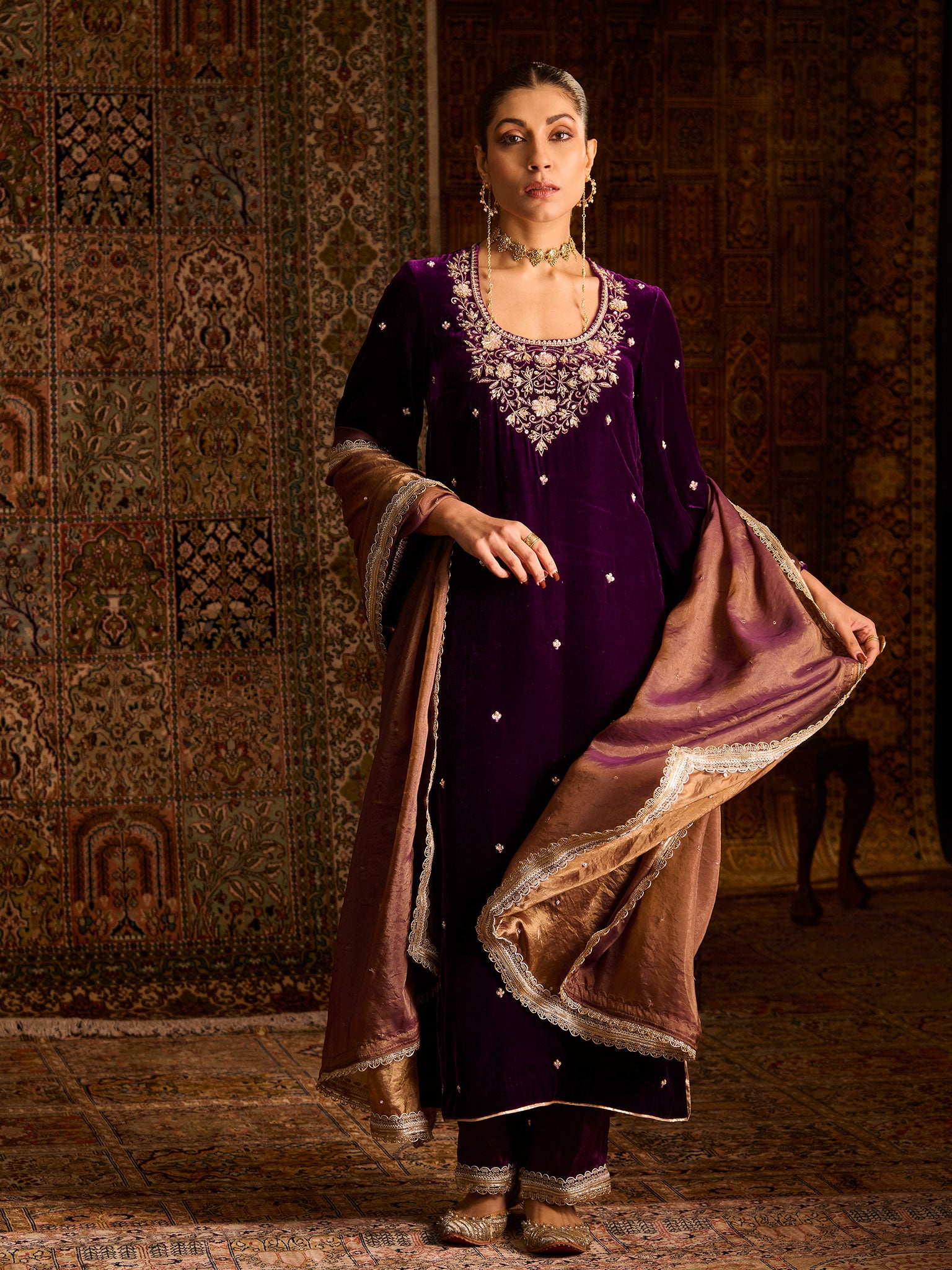 Rayaleen Purple Velvet Suit Set
