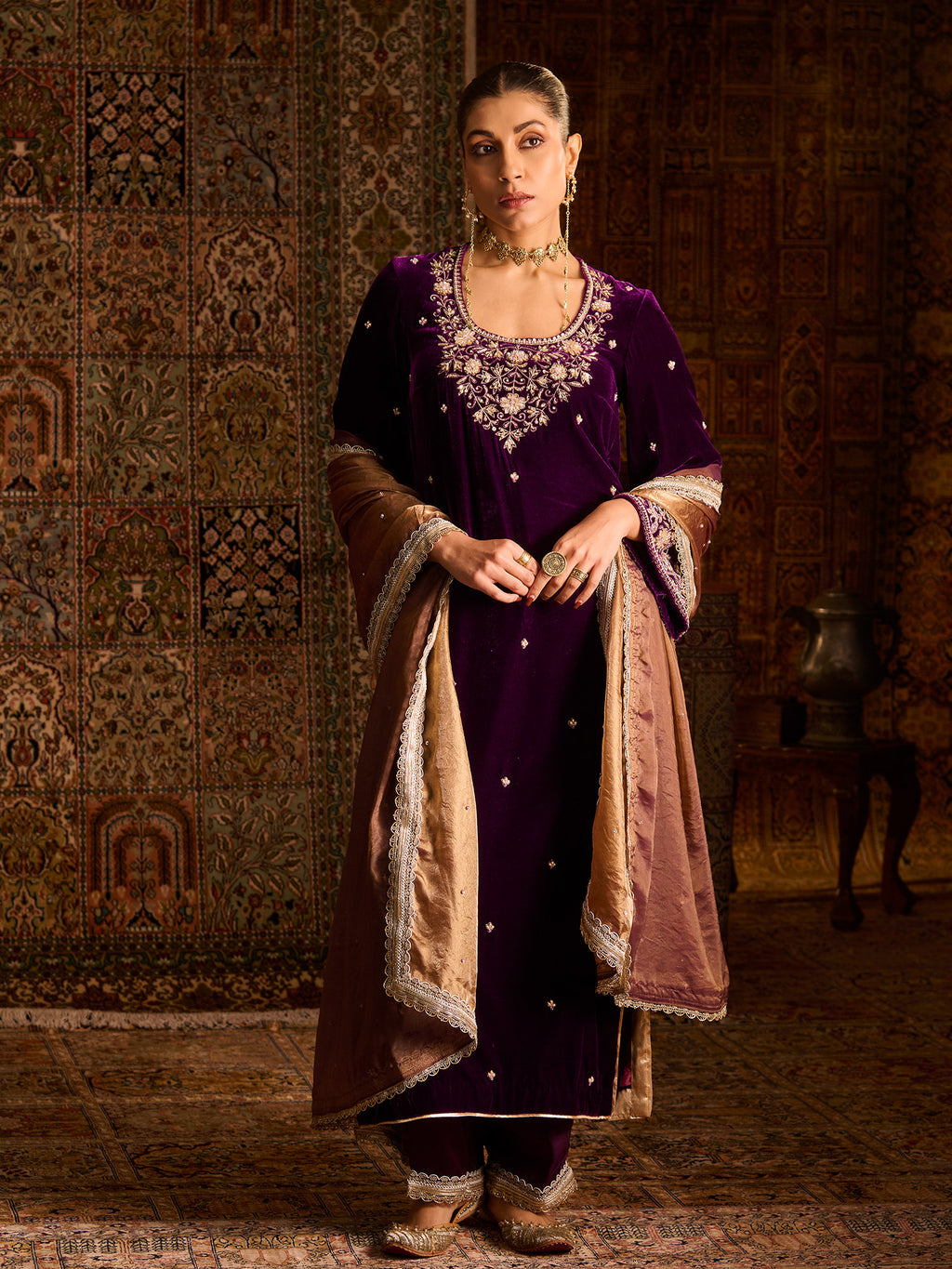 Rayaleen Purple Velvet Suit Set