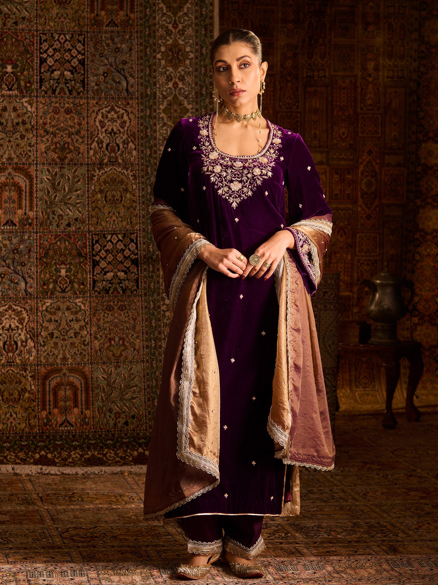 Rayaleen Purple Velvet Suit Set