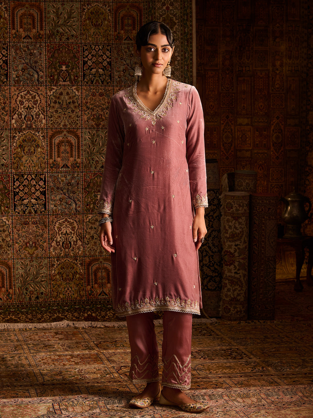 Rohana Rose Pink Velvet Suit Set
