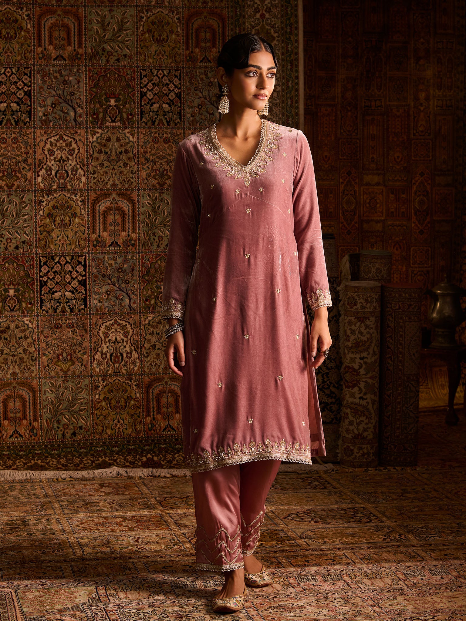 Rohana Rose Pink Velvet Suit Set