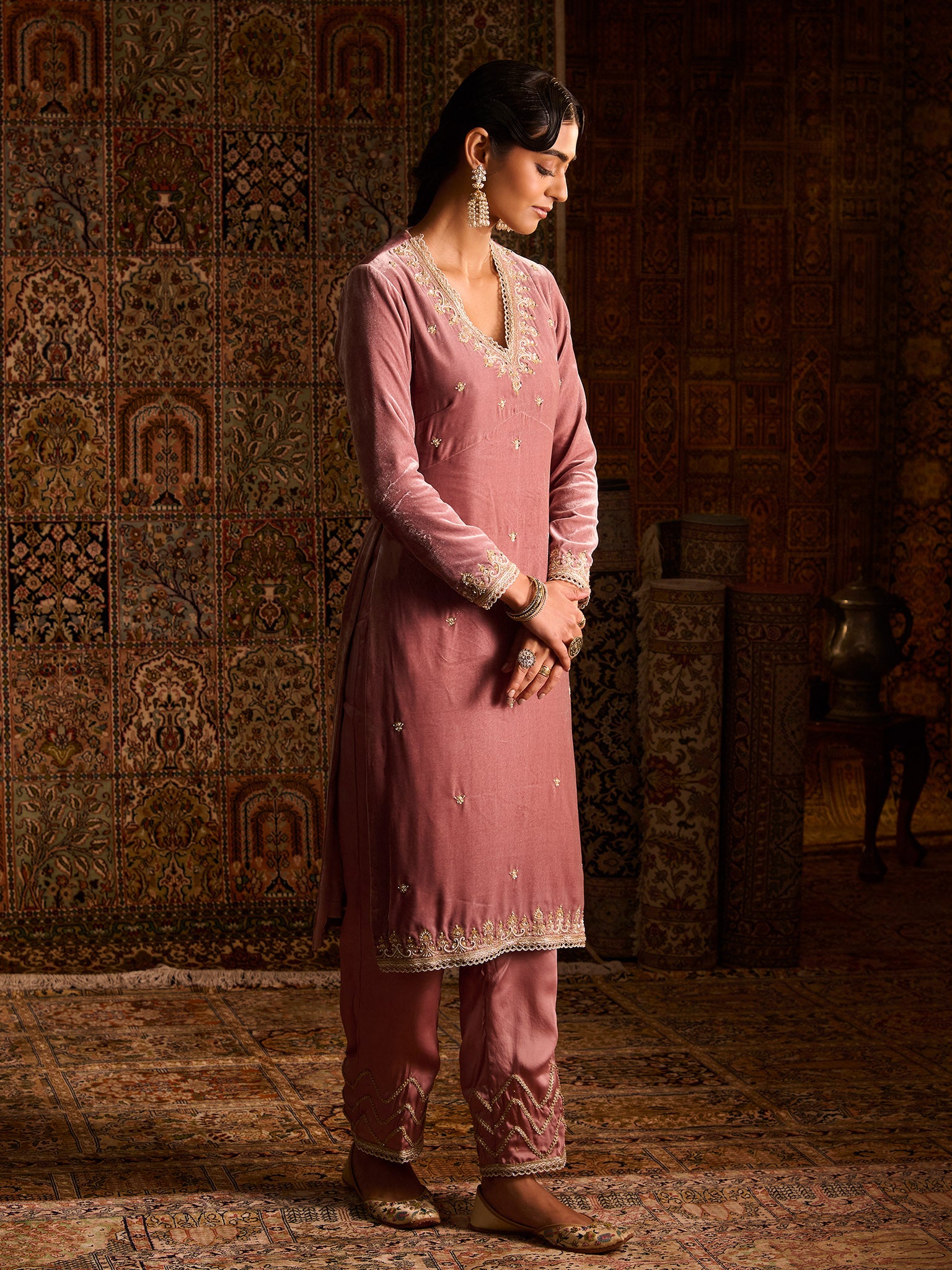Rohana Rose Pink Velvet Suit Set