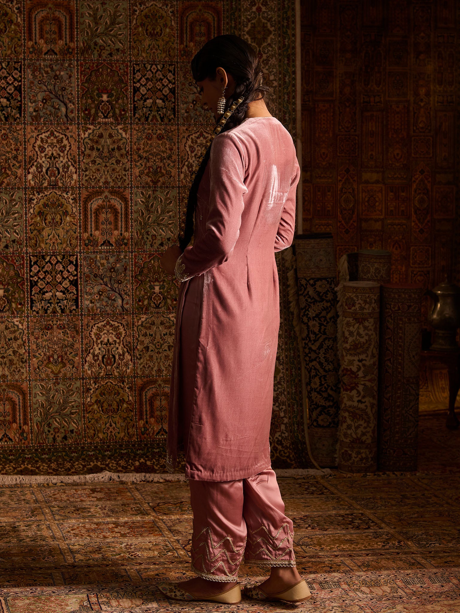 Rohana Rose Pink Velvet Suit Set