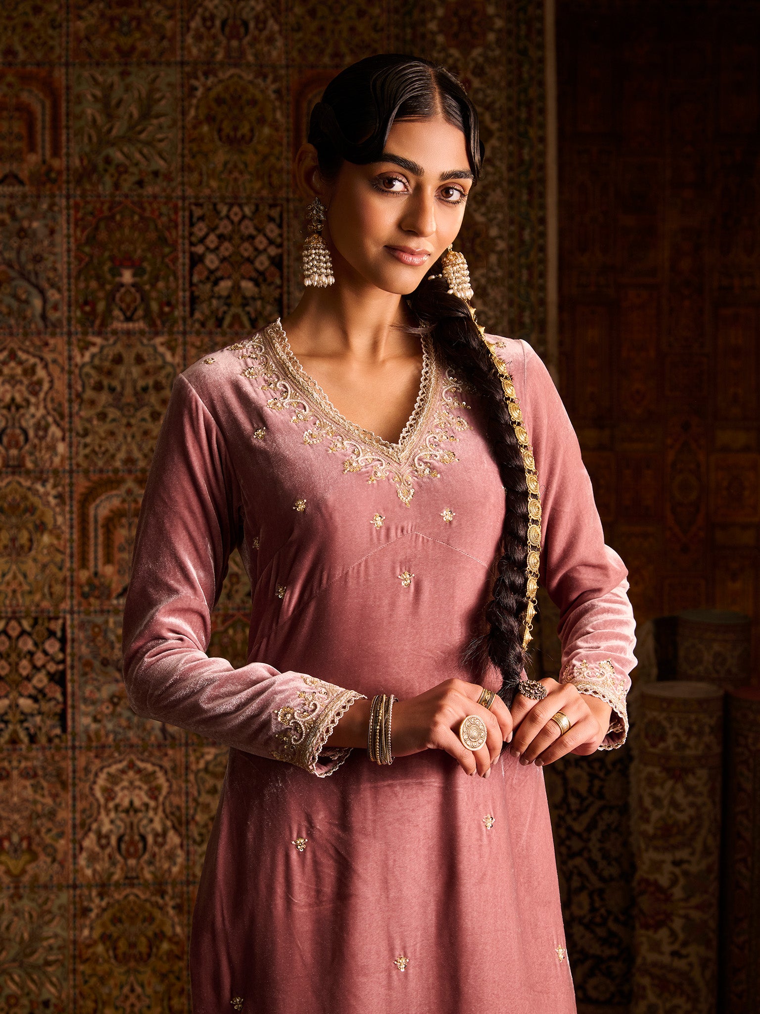 Rohana Rose Pink Velvet Suit Set
