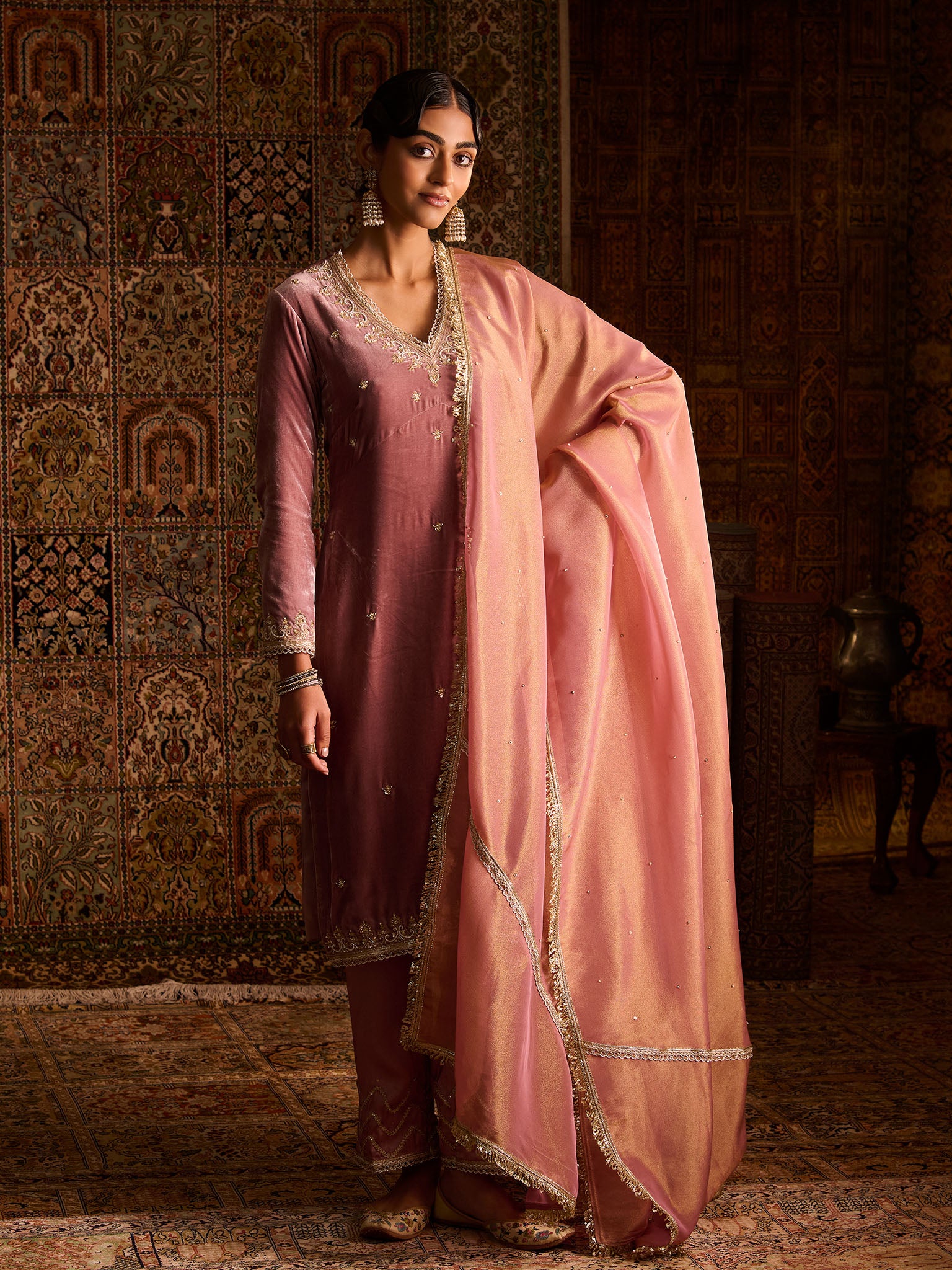 Rohana Rose Pink Velvet Suit Set