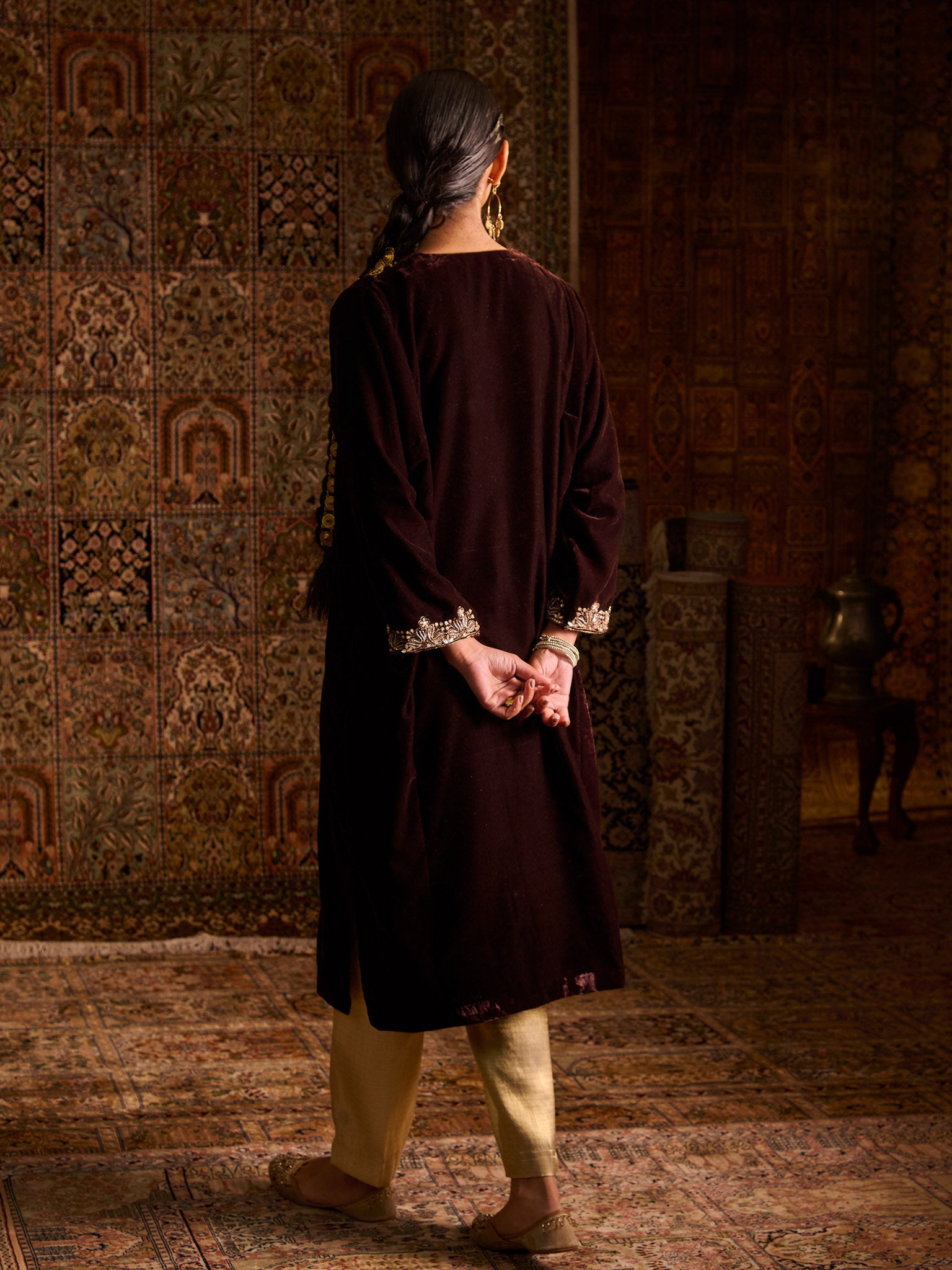 Zaarin Brown Velvet Pheran Set